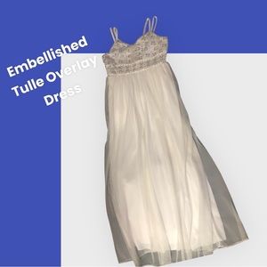 Spaghetti Strap Embellished Tulle Overlay Dress